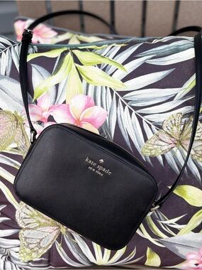 kate spade Black Saffiano Leather Crossbody with Gold Logo